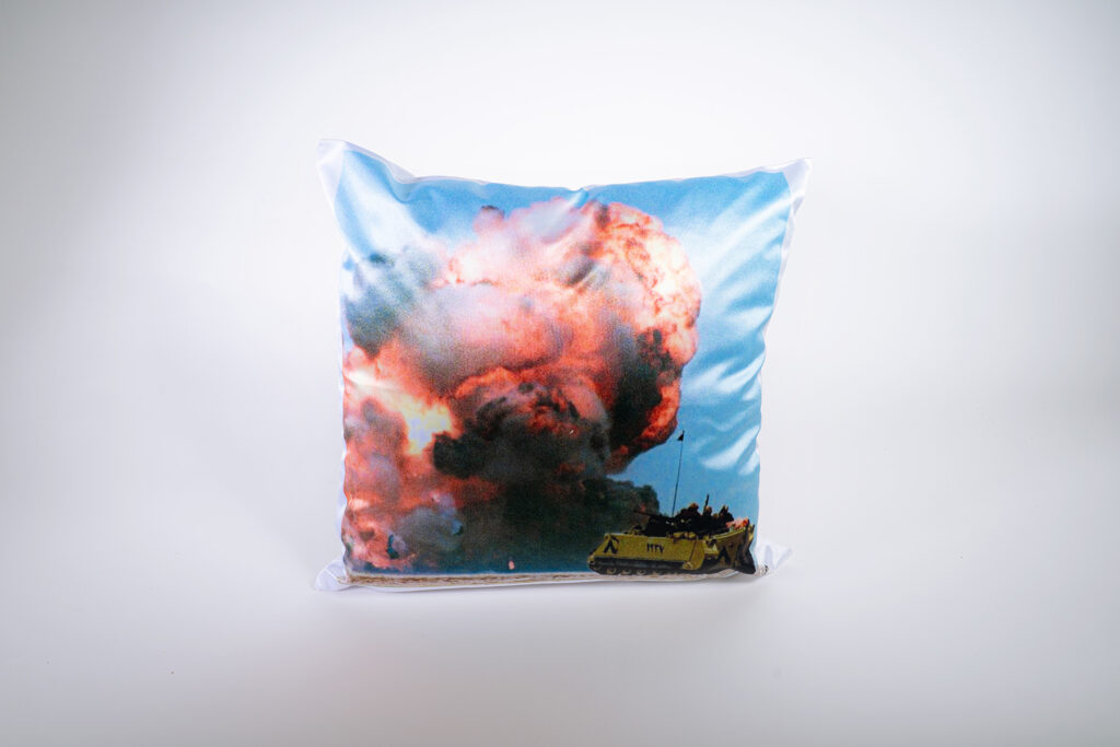 pillow with a print of an explosion